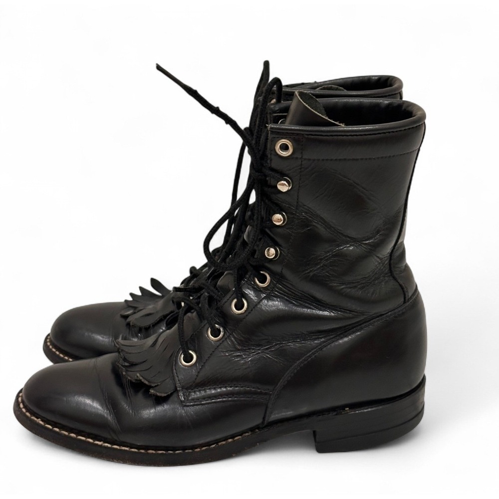 Vintage Justin Lacer Roper Kiltie Black Cowgirl Western Boots L506 Women's 5.5 B